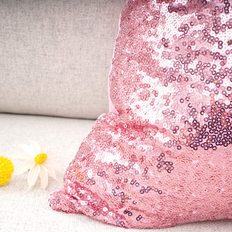 YOUR SMILE Pack of 2 New Luxury Series Pink Bling Decorative Glitzy Sequin & Comfy Satin Solid Throw Pillow Cover Cushion Case for Wedding/Christmas,18" x 18" - Image 5